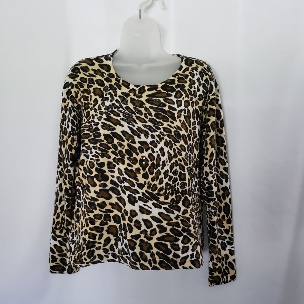 Pierri‎ New York Leopard Print Beaded Sweater